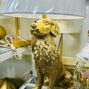 NEW Gorgeous Golden Retriever lamp puppy size in metallic brushed gold resin